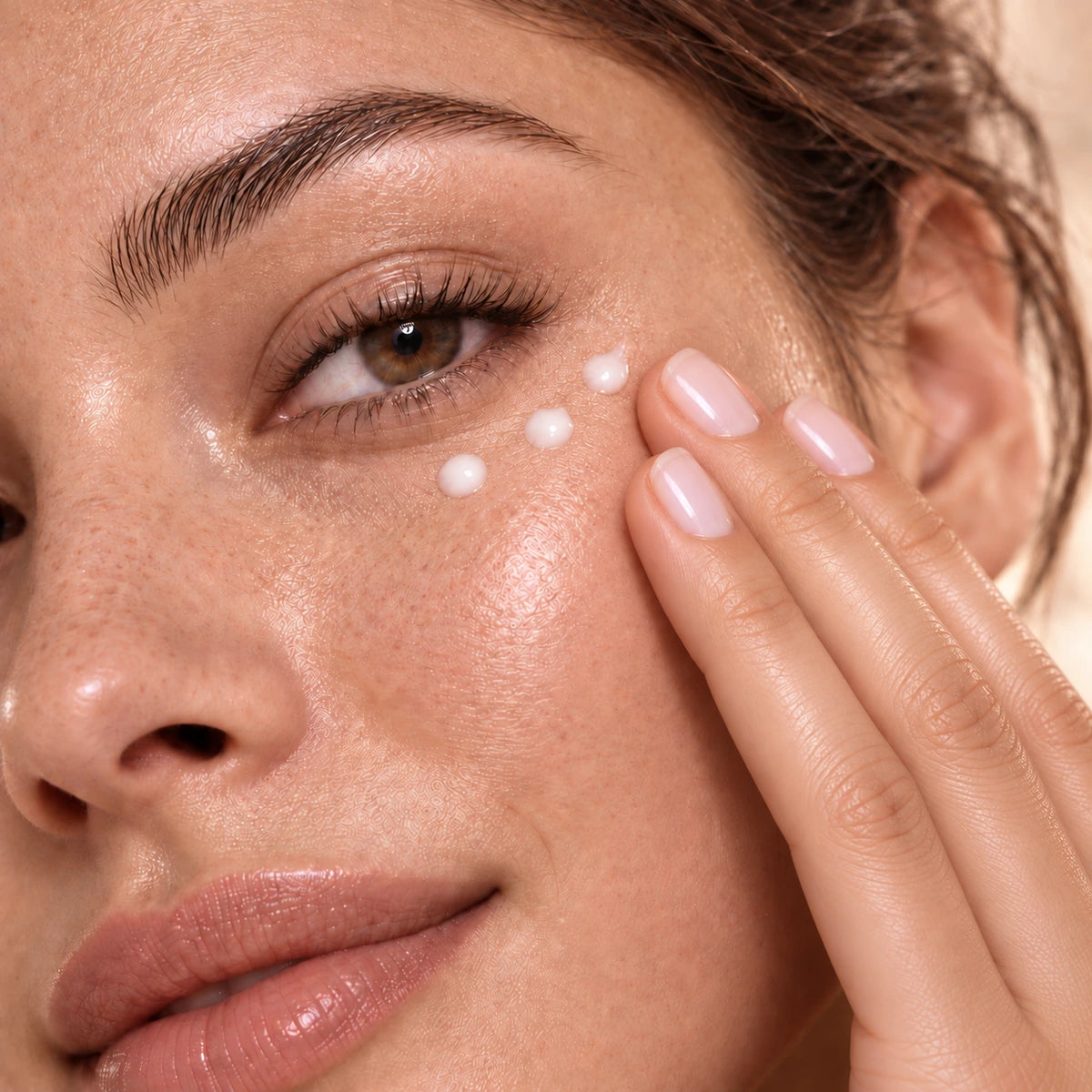 Application de la crème contour des yeux