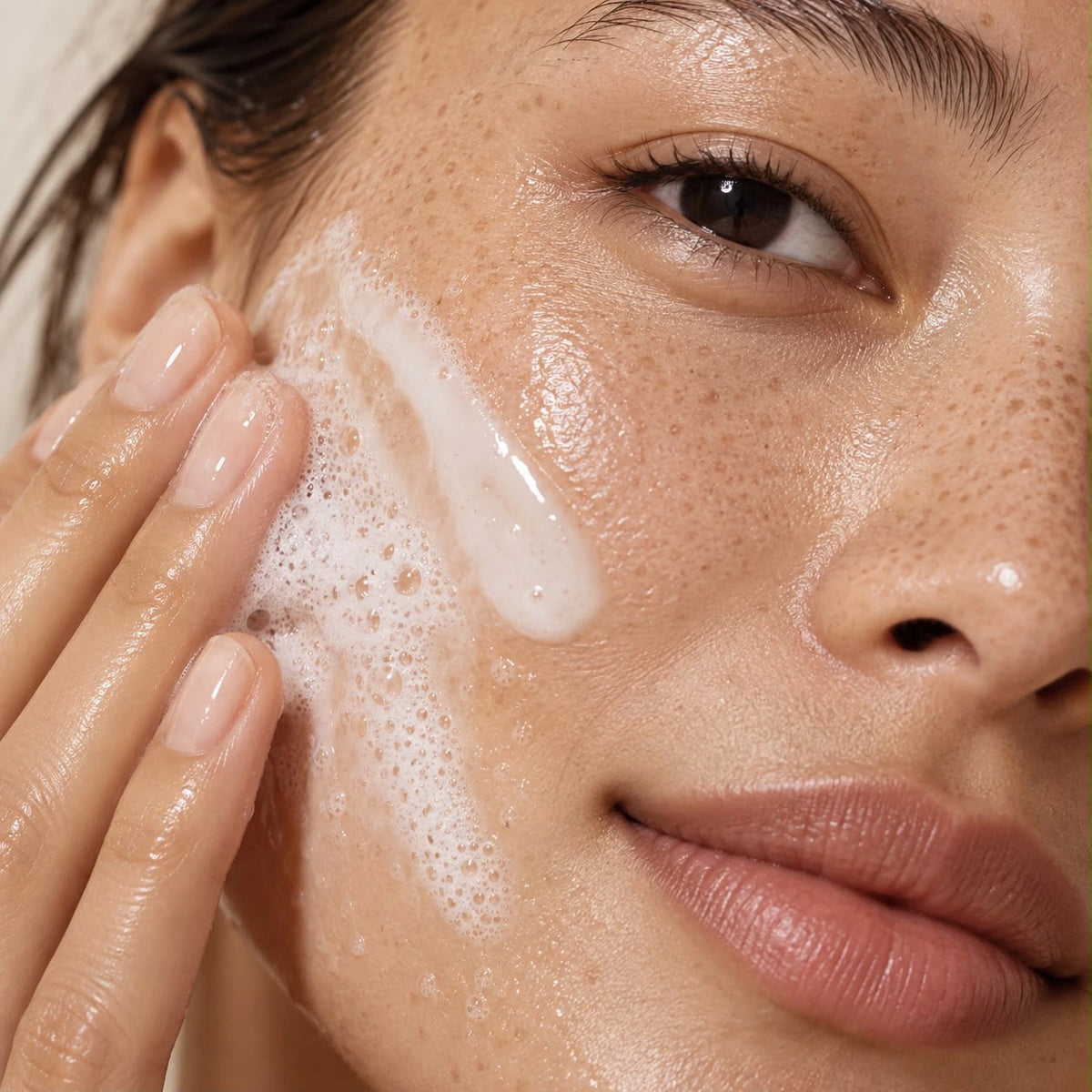 Application du nettoyant visage